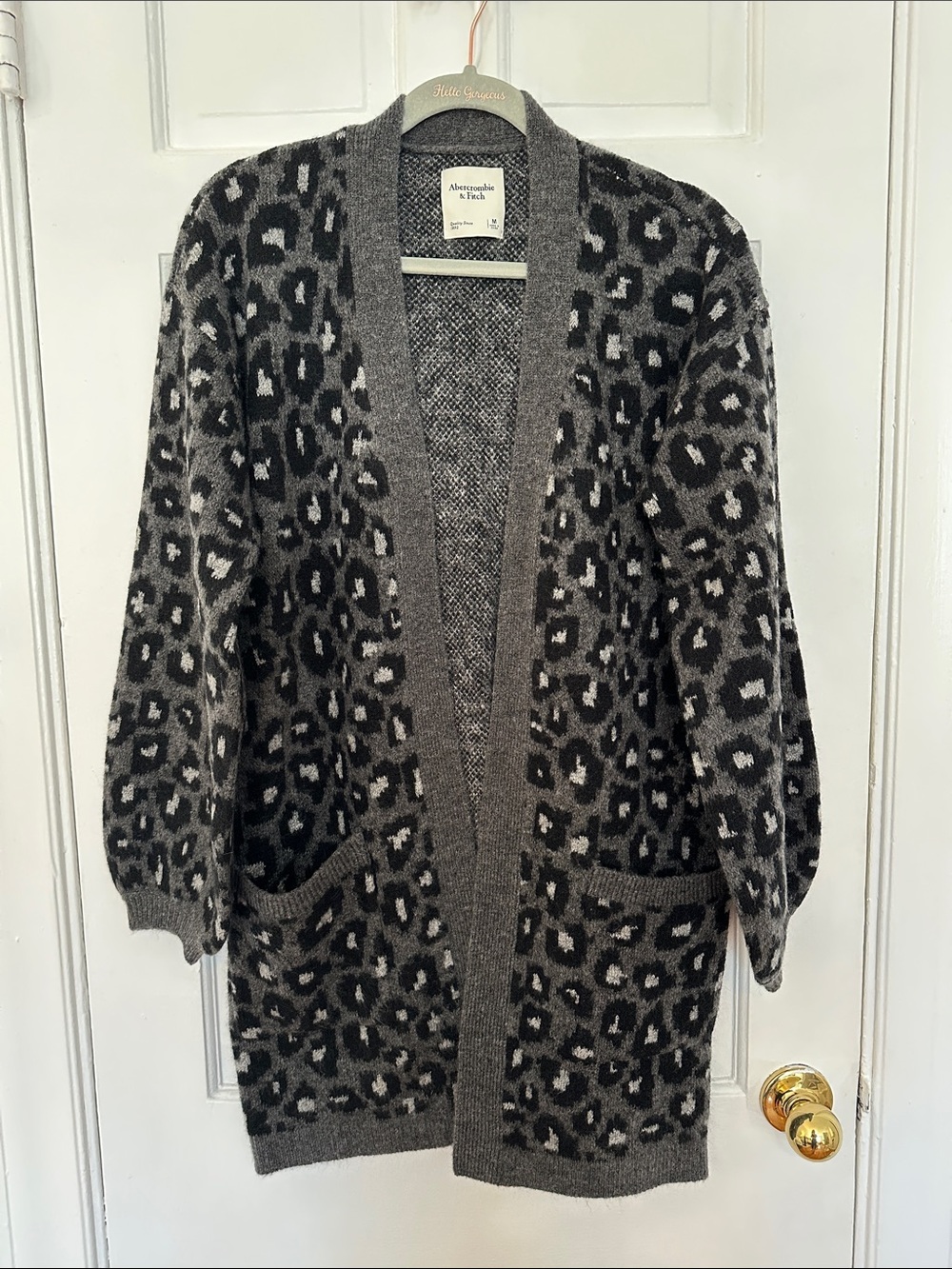 Abercrombie & Fitch Gray and Black Leopard Print Open Cardigan